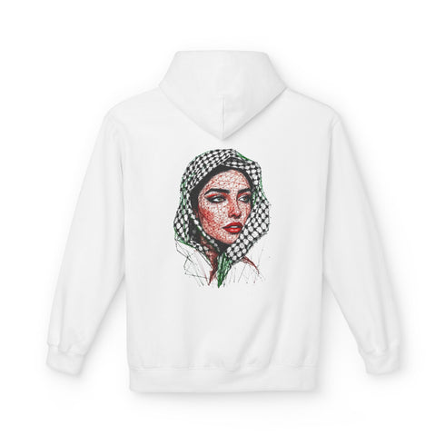 Palestine Woman Art Hoodie Unisex - Keffiyeh Scarf Dual-Sided Graphic Pullover