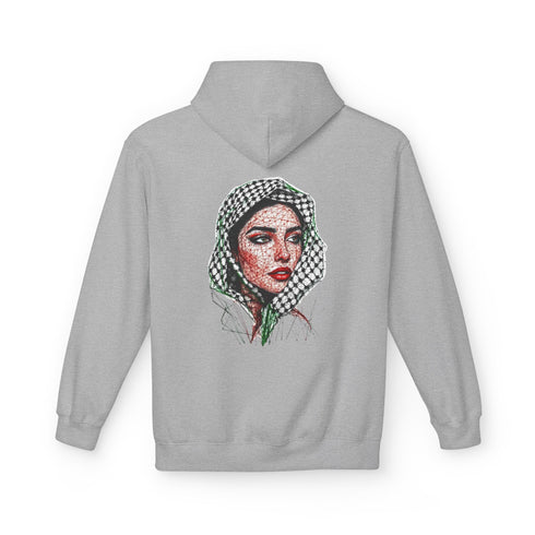Palestine Woman Art Hoodie Unisex - Keffiyeh Scarf Dual-Sided Graphic Pullover