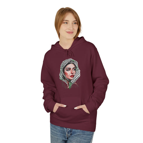 Palestine Woman Art Hoodie Unisex - Keffiyeh Scarf Dual-Sided Graphic Pullover
