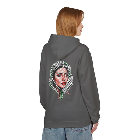 Palestine Woman Art Hoodie Unisex - Keffiyeh Scarf Dual-Sided Graphic Pullover