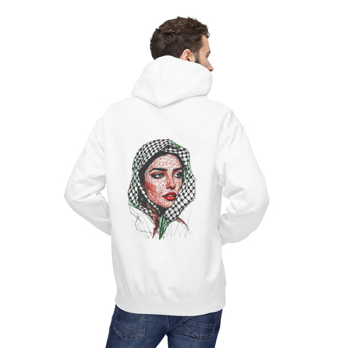Palestine Woman Art Hoodie Unisex - Keffiyeh Scarf Dual-Sided Graphic Pullover