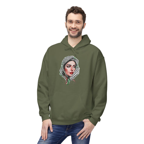 Palestine Woman Art Hoodie Unisex - Keffiyeh Scarf Dual-Sided Graphic Pullover