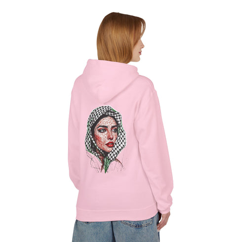 Palestine Woman Art Hoodie Unisex - Keffiyeh Scarf Dual-Sided Graphic Pullover