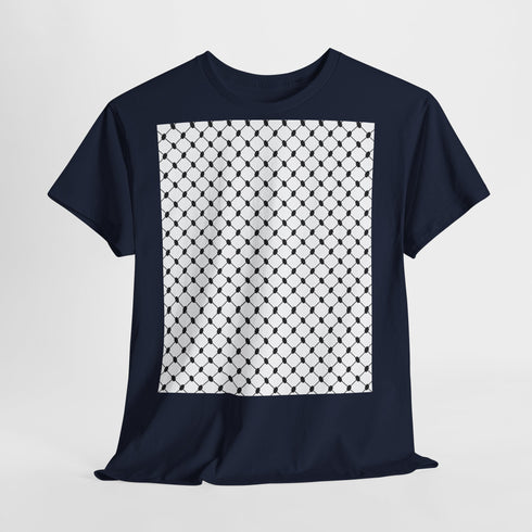 Keffiyeh Pattern Heavy Cotton Tee - Modern Mesh Design Streetwear T-Shirt
