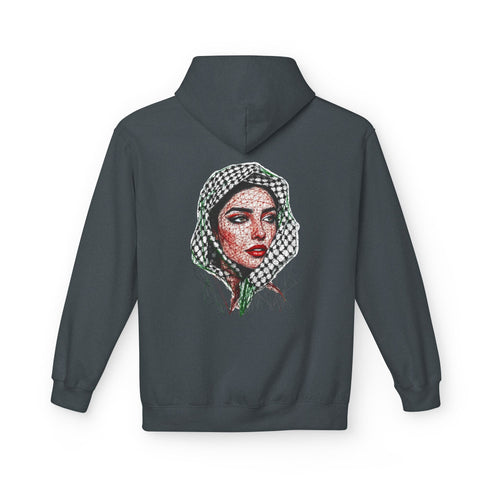 Palestine Woman Art Hoodie Unisex - Keffiyeh Scarf Dual-Sided Graphic Pullover
