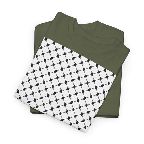 Keffiyeh Pattern Heavy Cotton Tee - Modern Mesh Design Streetwear T-Shirt