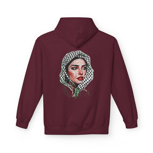 Palestine Woman Art Hoodie Unisex - Keffiyeh Scarf Dual-Sided Graphic Pullover