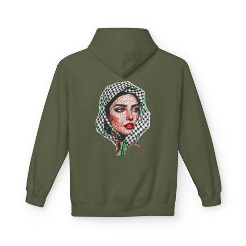 Palestine Woman Art Hoodie Unisex - Keffiyeh Scarf Dual-Sided Graphic Pullover