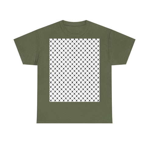 Keffiyeh Pattern Heavy Cotton Tee - Modern Mesh Design Streetwear T-Shirt