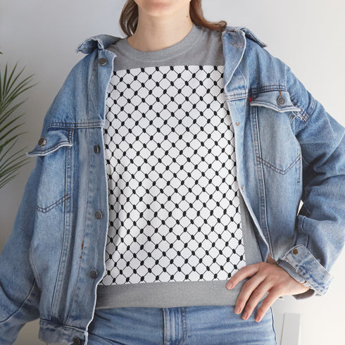 Keffiyeh Pattern Heavy Cotton Tee - Modern Mesh Design Streetwear T-Shirt