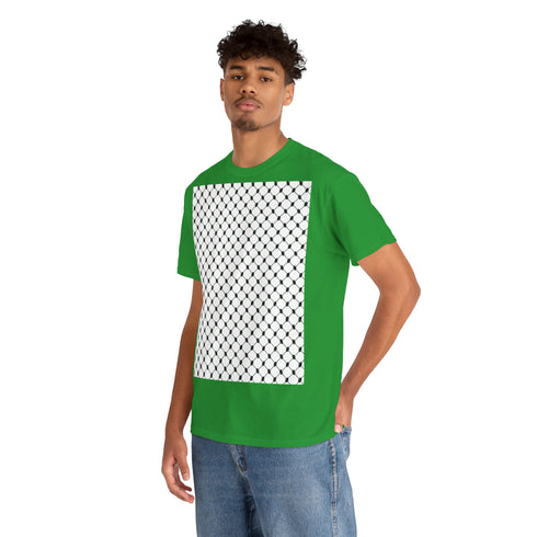 Keffiyeh Pattern Heavy Cotton Tee - Modern Mesh Design Streetwear T-Shirt