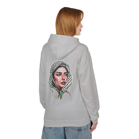 Palestine Woman Art Hoodie Unisex - Keffiyeh Scarf Dual-Sided Graphic Pullover