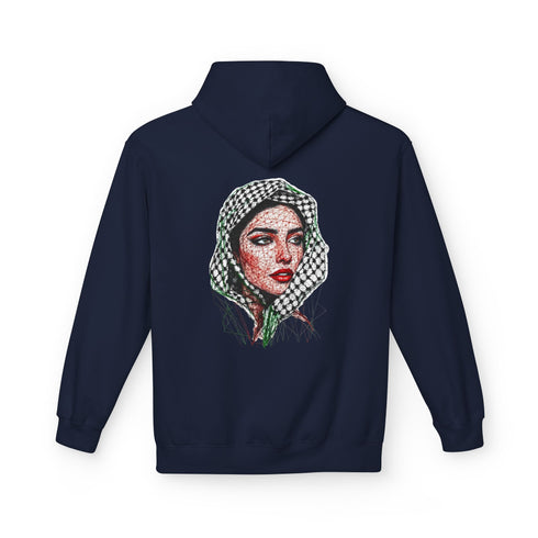 Palestine Woman Art Hoodie Unisex - Keffiyeh Scarf Dual-Sided Graphic Pullover