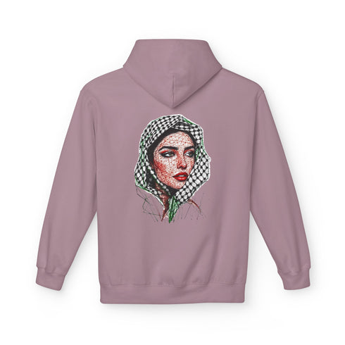 Palestine Woman Art Hoodie Unisex - Keffiyeh Scarf Dual-Sided Graphic Pullover