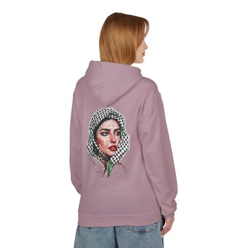 Palestine Woman Art Hoodie Unisex - Keffiyeh Scarf Dual-Sided Graphic Pullover