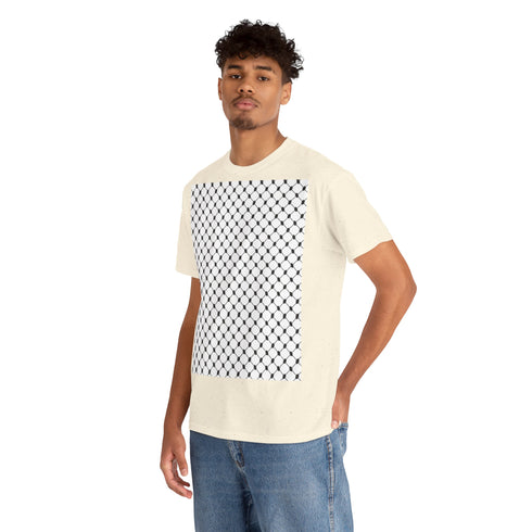 Keffiyeh Pattern Heavy Cotton Tee - Modern Mesh Design Streetwear T-Shirt