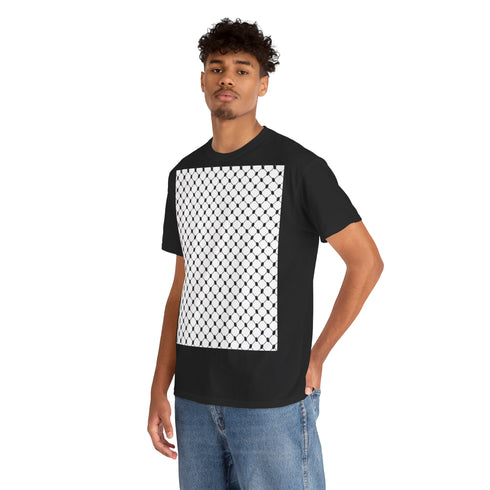 Keffiyeh Pattern Heavy Cotton Tee - Modern Mesh Design Streetwear T-Shirt
