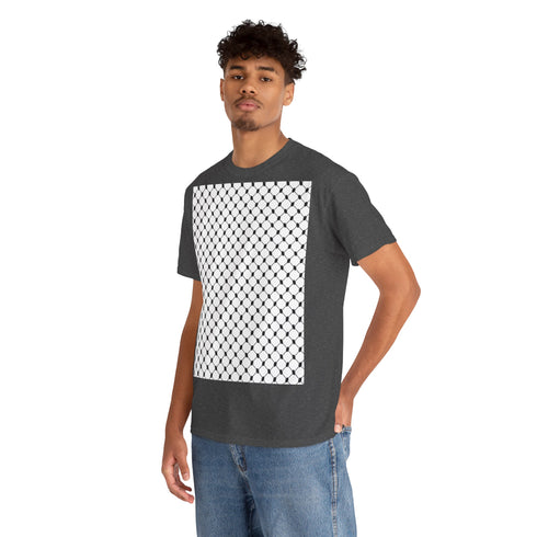 Keffiyeh Pattern Heavy Cotton Tee - Modern Mesh Design Streetwear T-Shirt