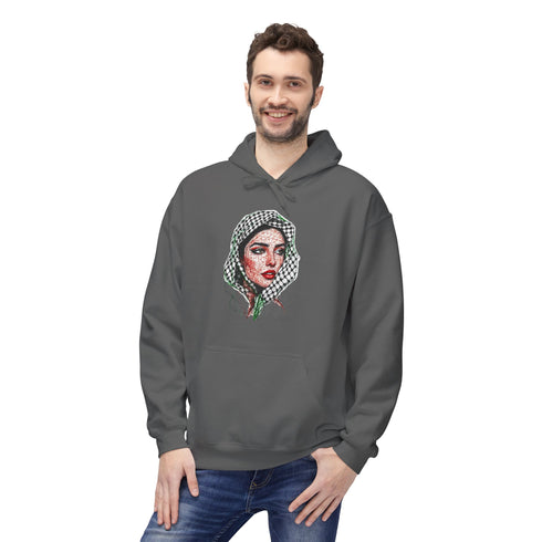 Palestine Woman Art Hoodie Unisex - Keffiyeh Scarf Dual-Sided Graphic Pullover