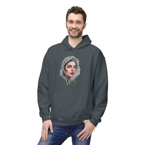 Palestine Woman Art Hoodie Unisex - Keffiyeh Scarf Dual-Sided Graphic Pullover