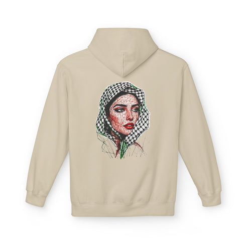 Palestine Woman Art Hoodie Unisex - Keffiyeh Scarf Dual-Sided Graphic Pullover