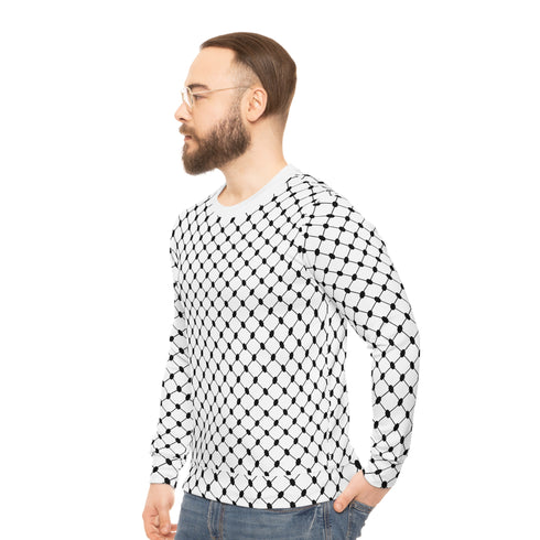 Black & White Keffiyeh Pattern Sweatshirt - All-Over Cultural Design Pullover