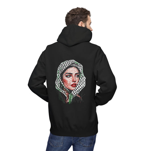 Palestine Woman Art Hoodie Unisex - Keffiyeh Scarf Dual-Sided Graphic Pullover
