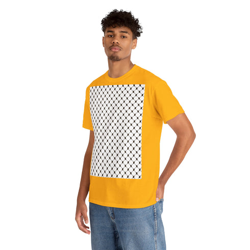 Keffiyeh Pattern Heavy Cotton Tee - Modern Mesh Design Streetwear T-Shirt