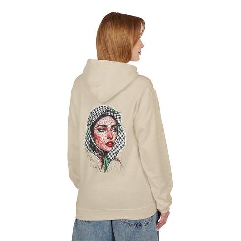Palestine Woman Art Hoodie Unisex - Keffiyeh Scarf Dual-Sided Graphic Pullover