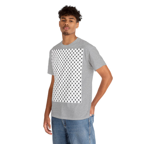 Keffiyeh Pattern Heavy Cotton Tee - Modern Mesh Design Streetwear T-Shirt