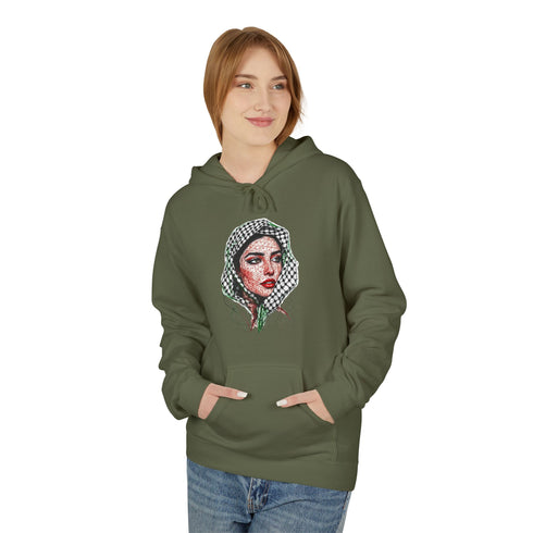 Palestine Woman Art Hoodie Unisex - Keffiyeh Scarf Dual-Sided Graphic Pullover