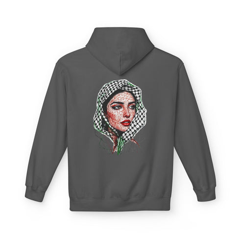Palestine Woman Art Hoodie Unisex - Keffiyeh Scarf Dual-Sided Graphic Pullover