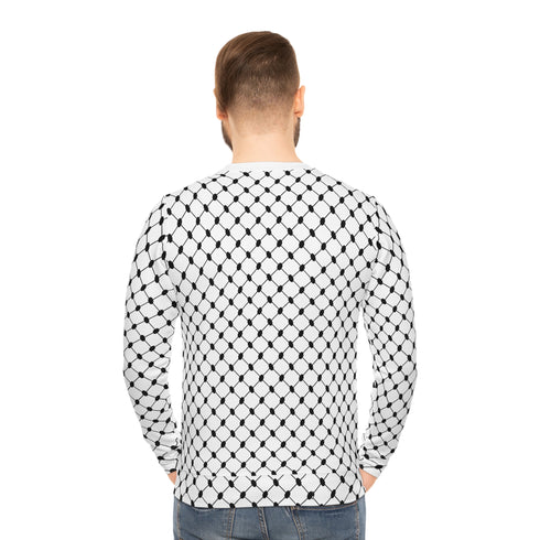 Black & White Keffiyeh Pattern Sweatshirt - All-Over Cultural Design Pullover