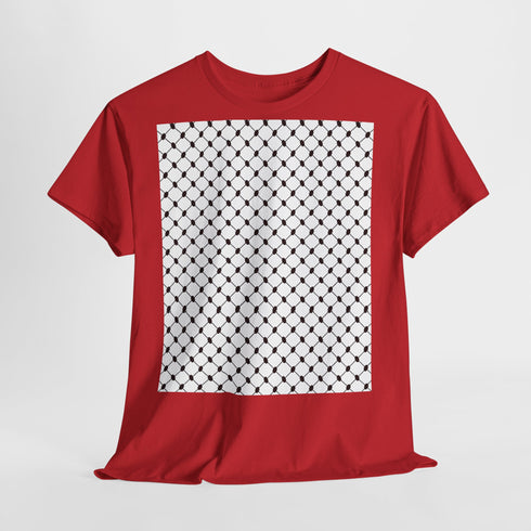 Keffiyeh Pattern Heavy Cotton Tee - Modern Mesh Design Streetwear T-Shirt