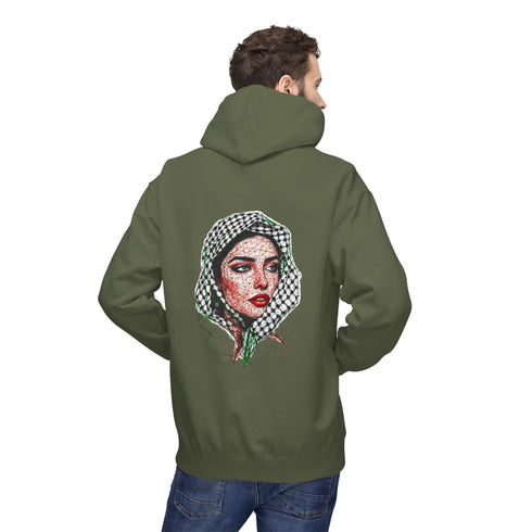 Palestine Woman Art Hoodie Unisex - Keffiyeh Scarf Dual-Sided Graphic Pullover