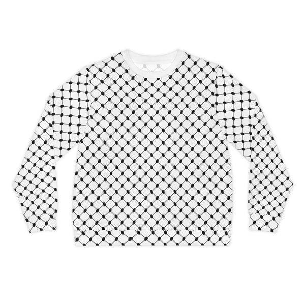 Black & White Keffiyeh Pattern Sweatshirt - All-Over Cultural Design Pullover