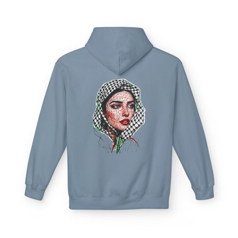 Palestine Woman Art Hoodie Unisex - Keffiyeh Scarf Dual-Sided Graphic Pullover