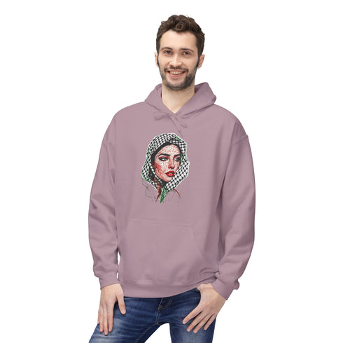 Palestine Woman Art Hoodie Unisex - Keffiyeh Scarf Dual-Sided Graphic Pullover