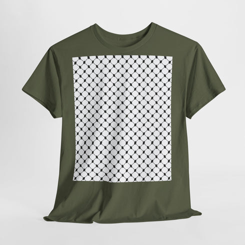 Keffiyeh Pattern Heavy Cotton Tee - Modern Mesh Design Streetwear T-Shirt