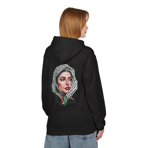 Palestine Woman Art Hoodie Unisex - Keffiyeh Scarf Dual-Sided Graphic Pullover