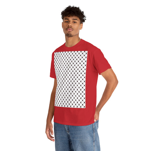 Keffiyeh Pattern Heavy Cotton Tee - Modern Mesh Design Streetwear T-Shirt