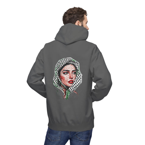 Palestine Woman Art Hoodie Unisex - Keffiyeh Scarf Dual-Sided Graphic Pullover