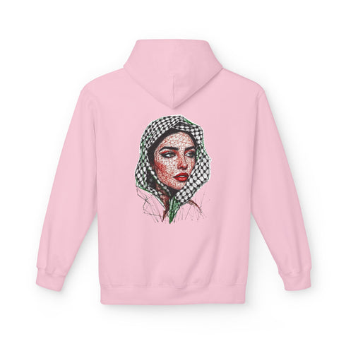 Palestine Woman Art Hoodie Unisex - Keffiyeh Scarf Dual-Sided Graphic Pullover
