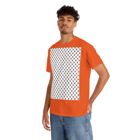 Keffiyeh Pattern Heavy Cotton Tee - Modern Mesh Design Streetwear T-Shirt