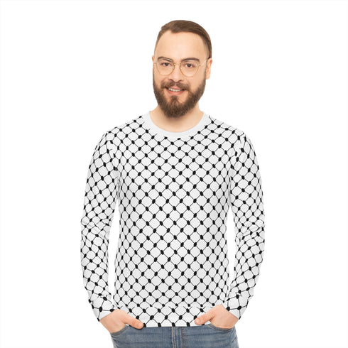 Black & White Keffiyeh Pattern Sweatshirt - All-Over Cultural Design Pullover