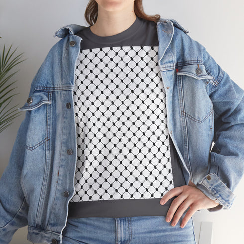 Keffiyeh Pattern Heavy Cotton Tee - Modern Mesh Design Streetwear T-Shirt