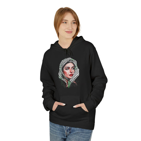 Palestine Woman Art Hoodie Unisex - Keffiyeh Scarf Dual-Sided Graphic Pullover