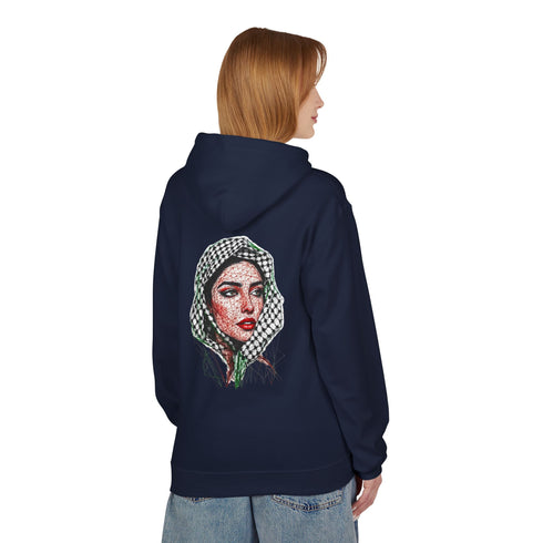 Palestine Woman Art Hoodie Unisex - Keffiyeh Scarf Dual-Sided Graphic Pullover