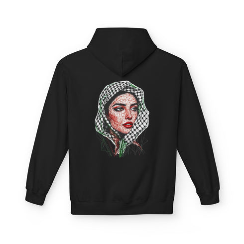 Palestine Woman Art Hoodie Unisex - Keffiyeh Scarf Dual-Sided Graphic Pullover
