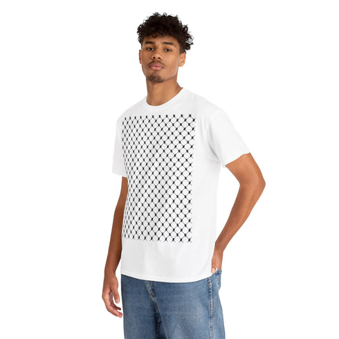 Keffiyeh Pattern Heavy Cotton Tee - Modern Mesh Design Streetwear T-Shirt